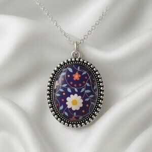 Handcrafted Floral Pendant Necklace with Silver Chain – Botanical Elegance